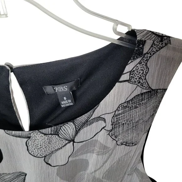 J.B.S. Womens Floral Sleeveless Tea Lenght Dress Size M Black & Gray - Picture 8 of 11